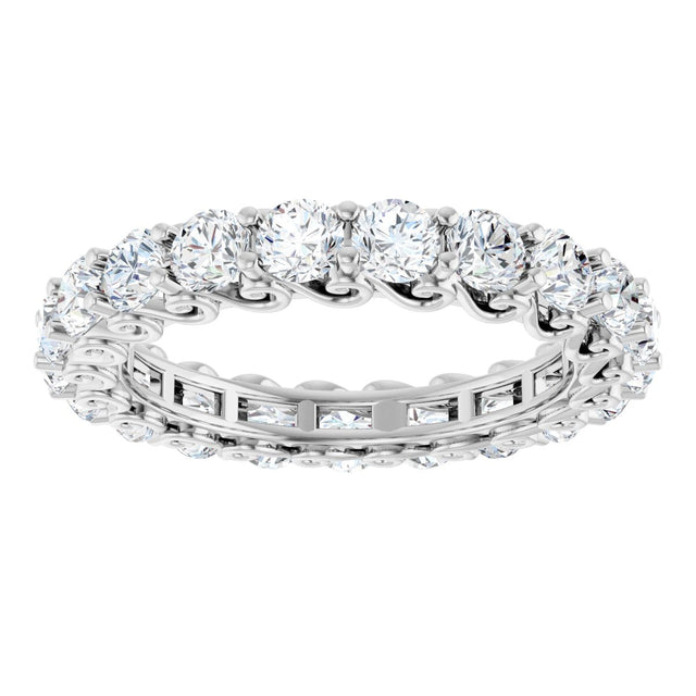 14K Gold Round Natural Diamond Sculptural Eternity Band - 3mm Stones - White Gold - view 3