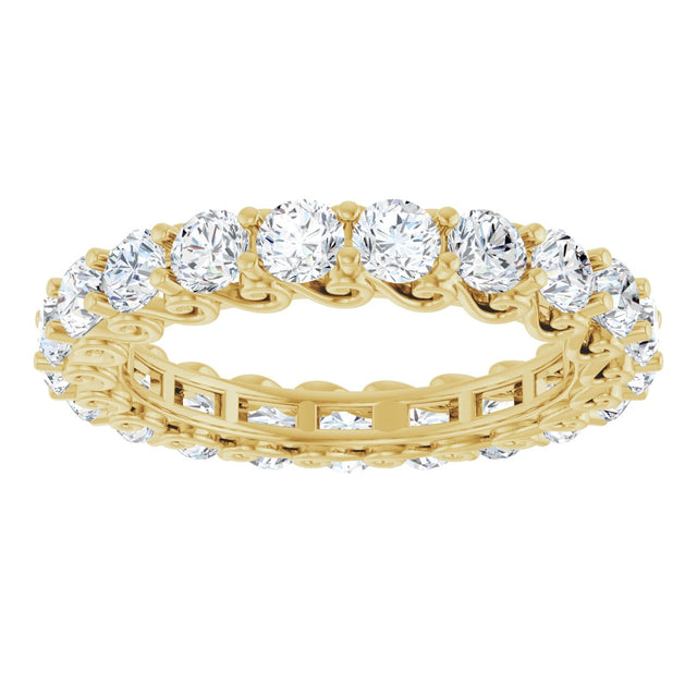 14K Gold Round Natural Diamond Sculptural Eternity Band - 3mm Stones - Yellow Gold - view 3