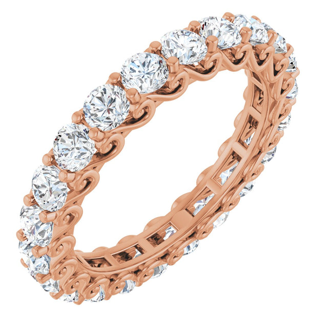 14K Gold Round Natural Diamond Sculptural Eternity Band - 3mm Stones - Rose Gold