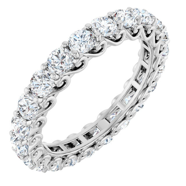 14K Gold Round Natural Diamond Sculptural Eternity Band - 3mm Stones - White Gold