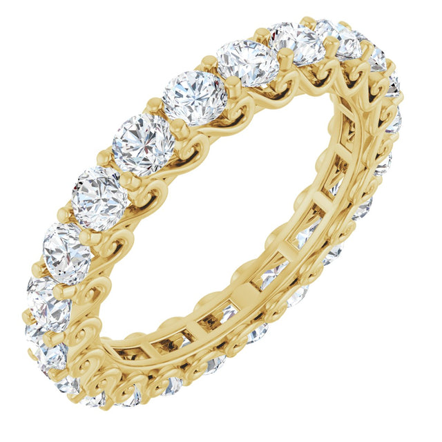 14K Gold Round Natural Diamond Sculptural Eternity Band - 3mm Stones - Yellow Gold