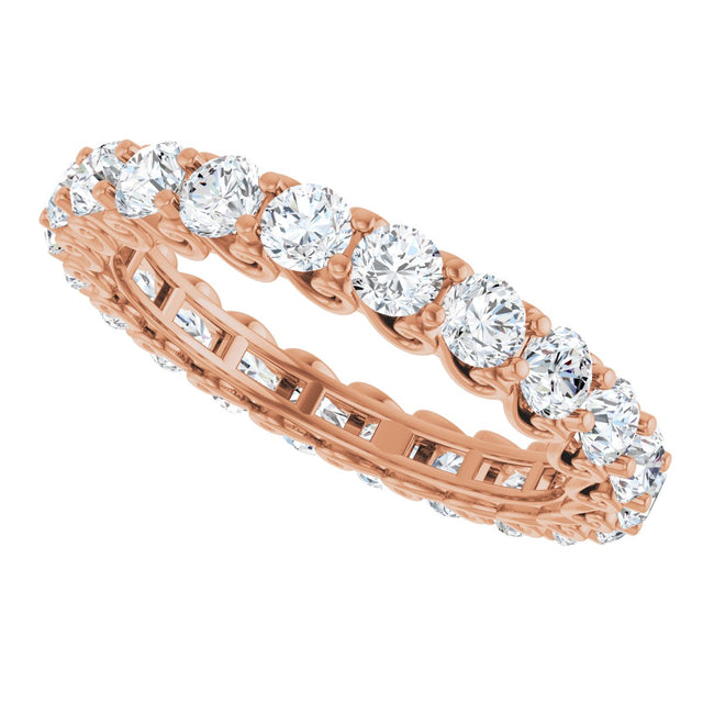 14K Gold Round Natural Diamond Sculptural Eternity Band - 3mm Stones - Rose Gold - view 5