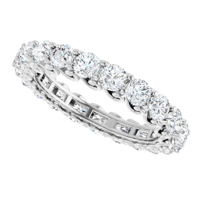 14K Gold Round Natural Diamond Sculptural Eternity Band - 3mm Stones - White Gold - view 5