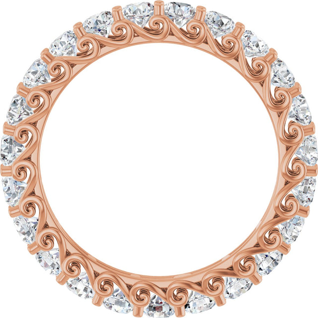 14K Gold Round Natural Diamond Sculptural Eternity Band - 3mm Stones - Rose Gold - view 2