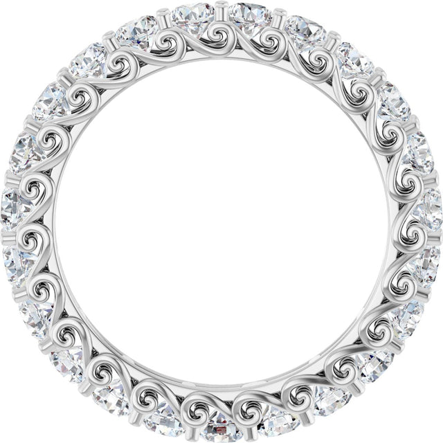 14K Gold Round Natural Diamond Sculptural Eternity Band - 3mm Stones - White Gold - view 2