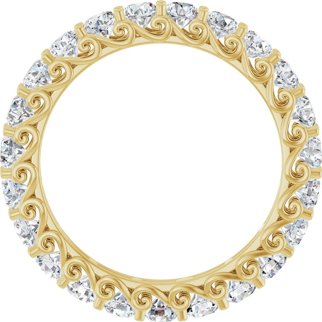 14K Gold Round Natural Diamond Sculptural Eternity Band - 3mm Stones - Yellow Gold - view 2