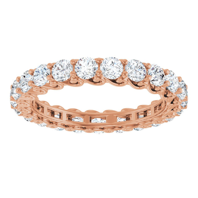 14K Gold Round Natural Diamond Sculptural Eternity Band - 3mm Stones - Rose Gold - view 3