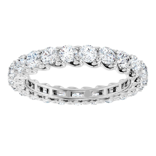 14K Gold Round Natural Diamond Sculptural Eternity Band - 3mm Stones - White Gold - view 3