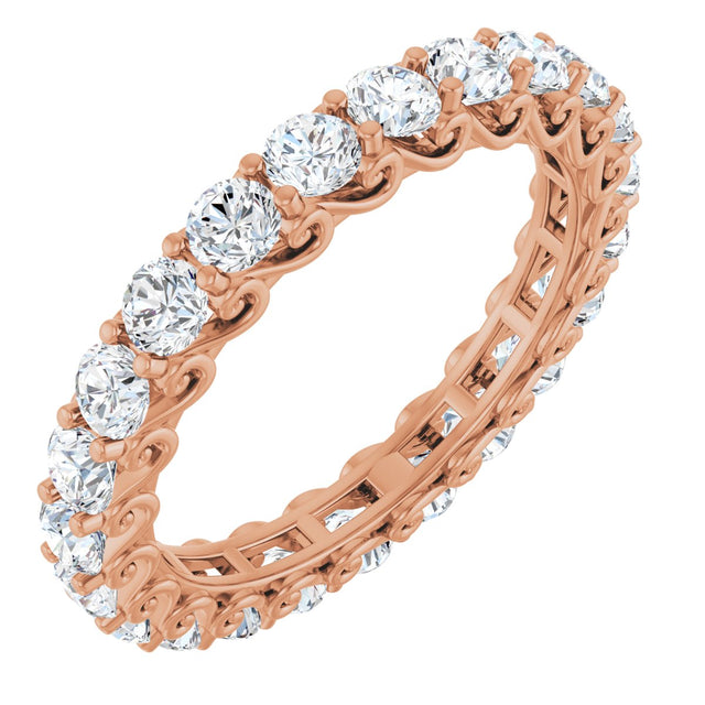 14K Gold Round Natural Diamond Sculptural Eternity Band - 3mm Stones - Rose Gold