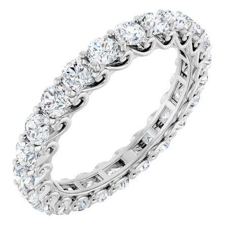 14K Gold Round Natural Diamond Sculptural Eternity Band - 3mm Stones - White Gold
