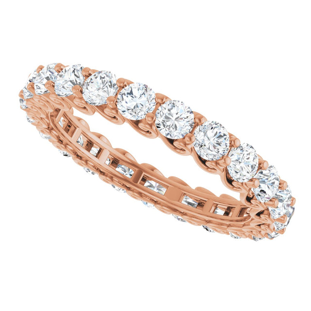 14K Gold Round Natural Diamond Sculptural Eternity Band - 3mm Stones - Rose Gold - view 5