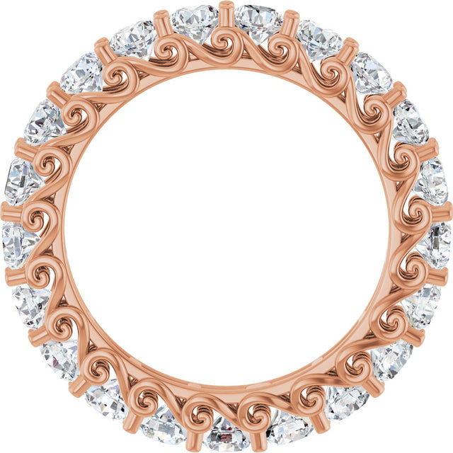 14K Gold Round Natural Diamond Sculptural Eternity Band - 3mm Stones - Rose Gold - view 2