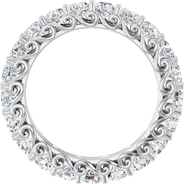 14K Gold Round Natural Diamond Sculptural Eternity Band - 3mm Stones - White Gold - view 2