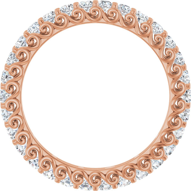 14K Gold Round Natural Diamond Sculptural Eternity Band - 2mm Stones - Rose Gold - view 2