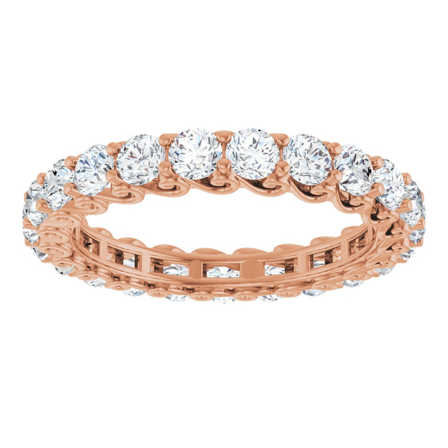 14K Gold Round Natural Diamond Sculptural Eternity Band - 3mm Stones - Rose Gold - view 3