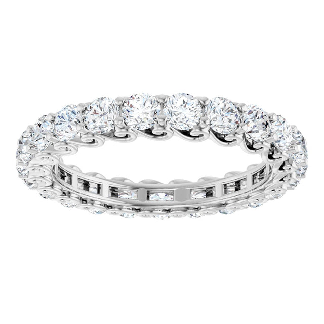 14K Gold Round Natural Diamond Sculptural Eternity Band - 3mm Stones - White Gold - view 3