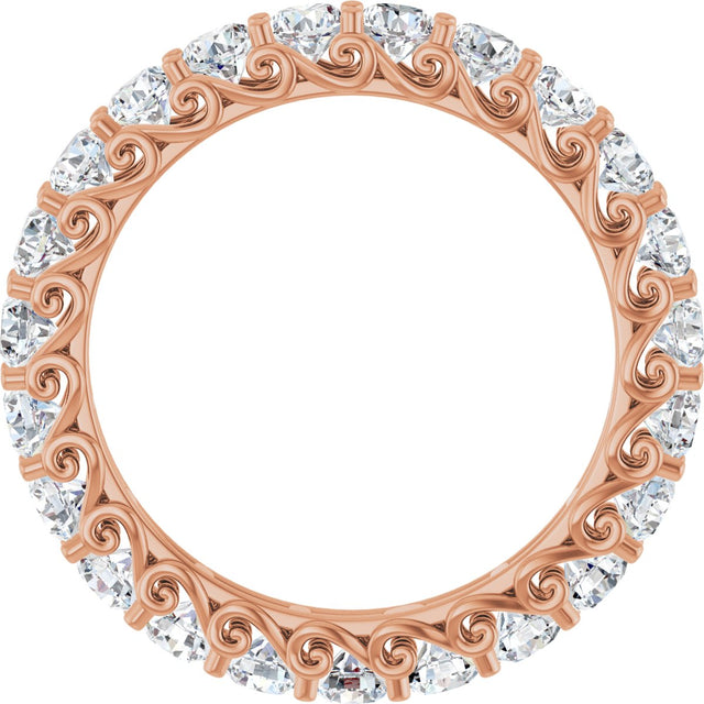 14K Gold Round Natural Diamond Sculptural Eternity Band - 3mm Stones - Rose Gold - view 2