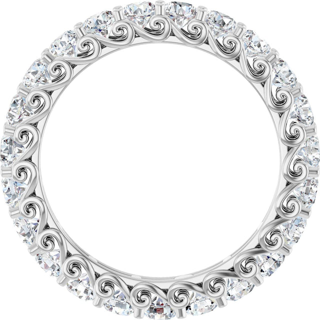 14K Gold Round Natural Diamond Sculptural Eternity Band - 3mm Stones - White Gold - view 2