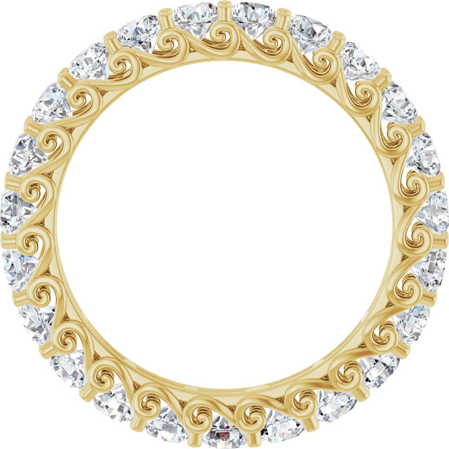 14K Gold Round Natural Diamond Sculptural Eternity Band - 3mm Stones - Yellow Gold - view 2