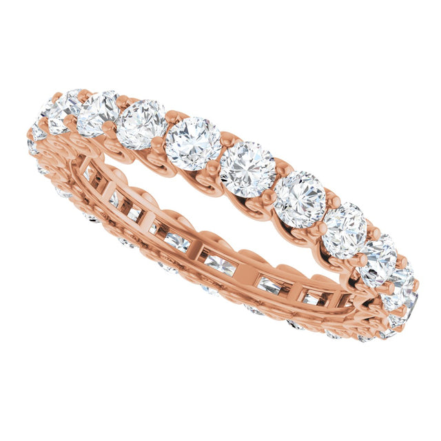 14K Gold Round Natural Diamond Sculptural Eternity Band - 3mm Stones - Rose Gold - view 5