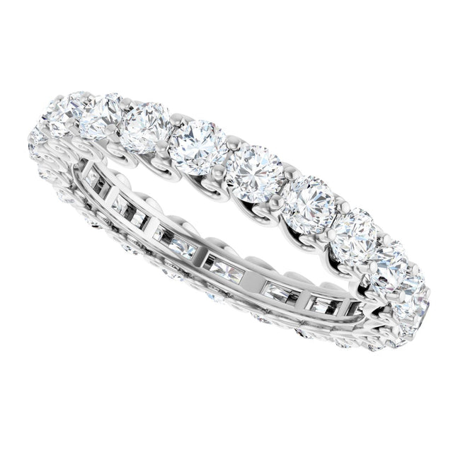14K Gold Round Natural Diamond Sculptural Eternity Band - 3mm Stones - White Gold - view 5