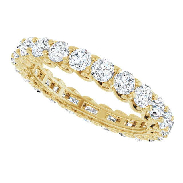 14K Gold Round Natural Diamond Sculptural Eternity Band - 3mm Stones - Yellow Gold - view 5