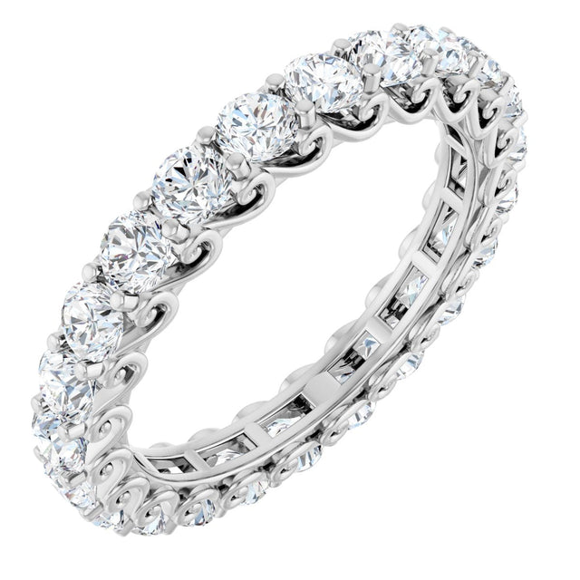 14K Gold Round Lab-Grown Diamond Sculptural Eternity Band - 3mm Stones - White Gold