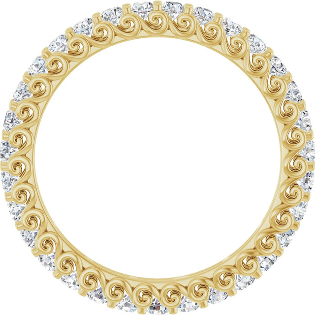 14K Gold Round Natural Diamond Sculptural Eternity Band - 2mm Stones - Yellow Gold - view 2