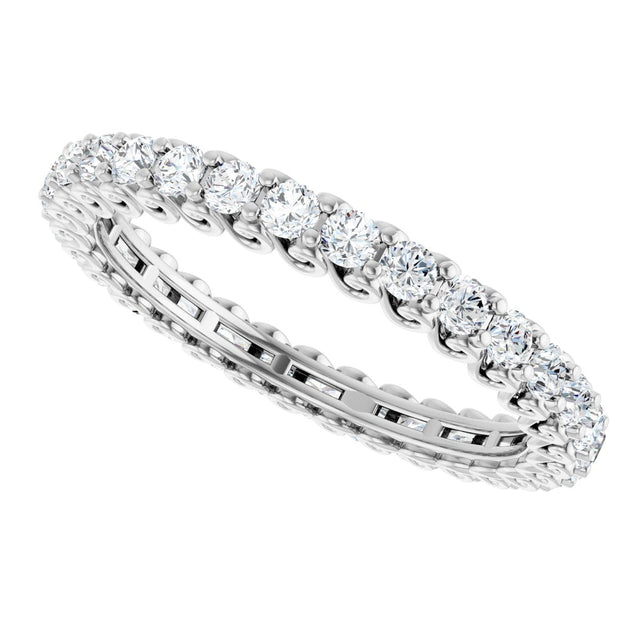 14K Gold Round Natural Diamond Sculptural Eternity Band - 2mm Stones - White Gold - view 5