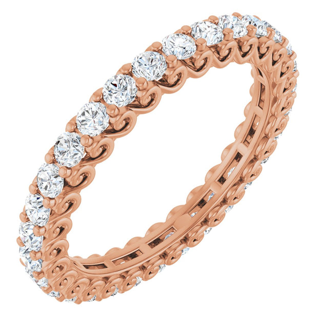 14K Gold Round Natural Diamond Sculptural Eternity Band - 2mm Stones - Rose Gold