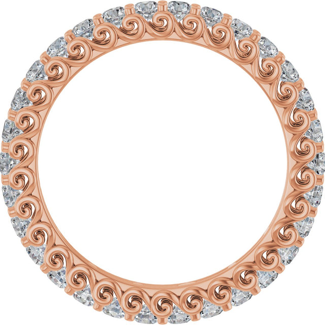 14K Gold Round Natural Diamond Sculptural Eternity Band - 2mm Stones - Rose Gold - view 2
