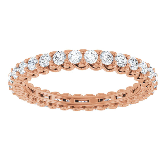 14K Gold Round Natural Diamond Sculptural Eternity Band - 2mm Stones - Rose Gold - view 3