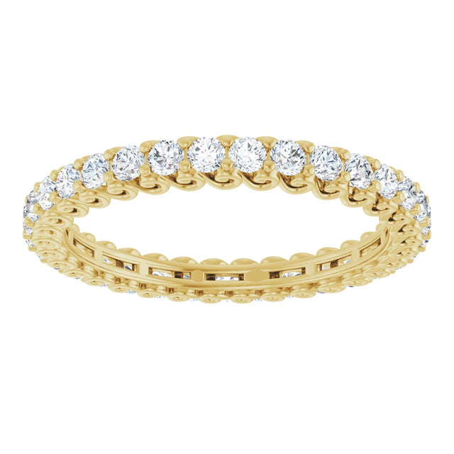 14K Gold Round Natural Diamond Sculptural Eternity Band - 2mm Stones - Yellow Gold - view 3