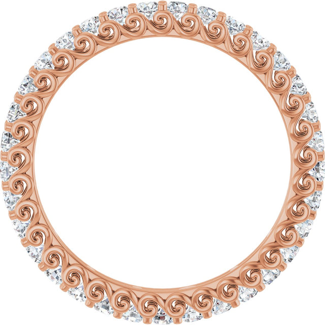 14K Gold Round Natural Diamond Sculptural Eternity Band - 2mm Stones - Rose Gold - view 2