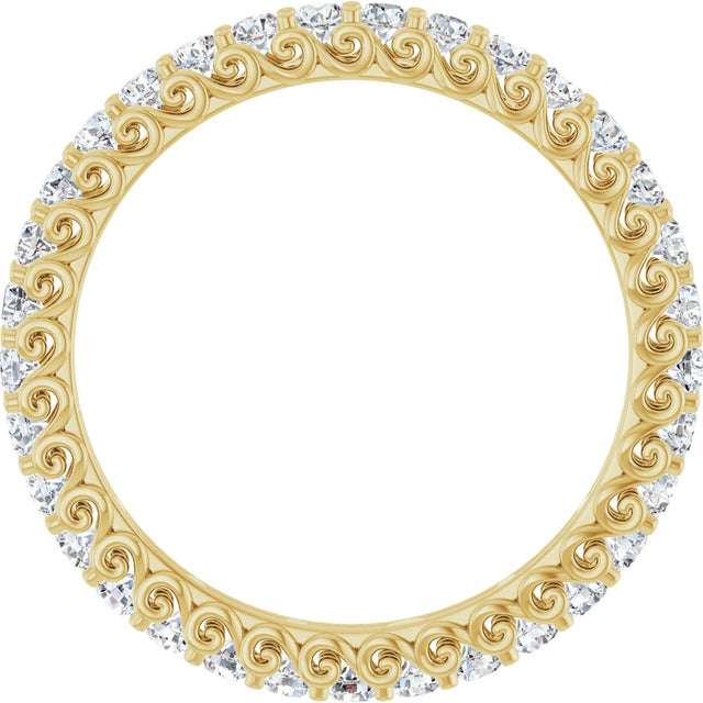 14K Gold Round Natural Diamond Sculptural Eternity Band - 2mm Stones - Yellow Gold - view 2