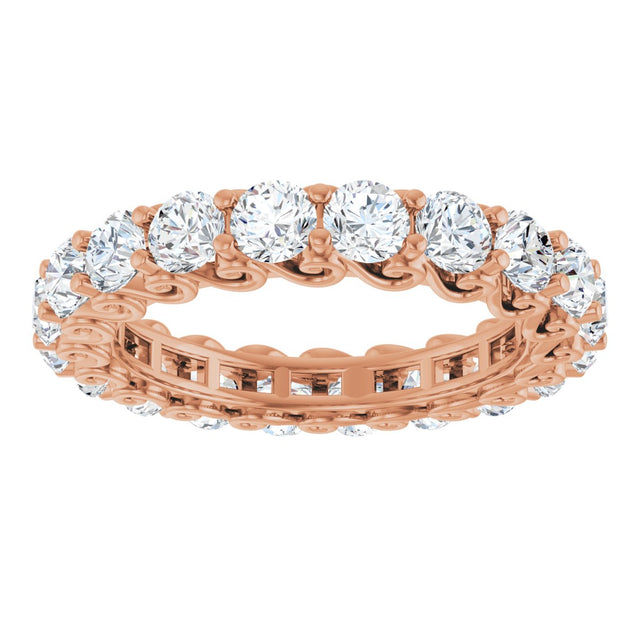 14K Gold Round Natural Diamond Sculptural Eternity Band - 3mm Stones - Rose Gold - view 3