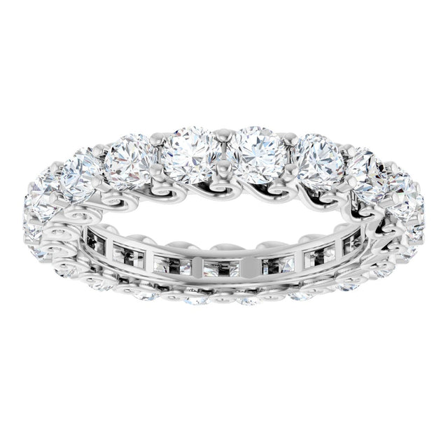 14K Gold Round Natural Diamond Sculptural Eternity Band - 3mm Stones - White Gold - view 3