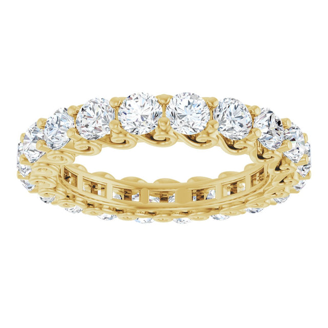 14K Gold Round Natural Diamond Sculptural Eternity Band - 3mm Stones - Yellow Gold - view 3