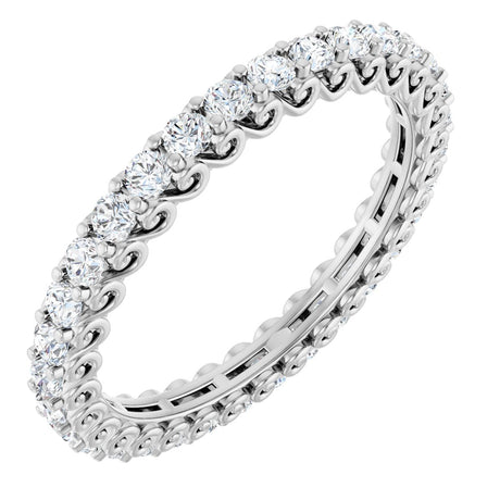 14K Gold Round Natural Diamond Sculptural Eternity Band - 2mm Stones - White Gold