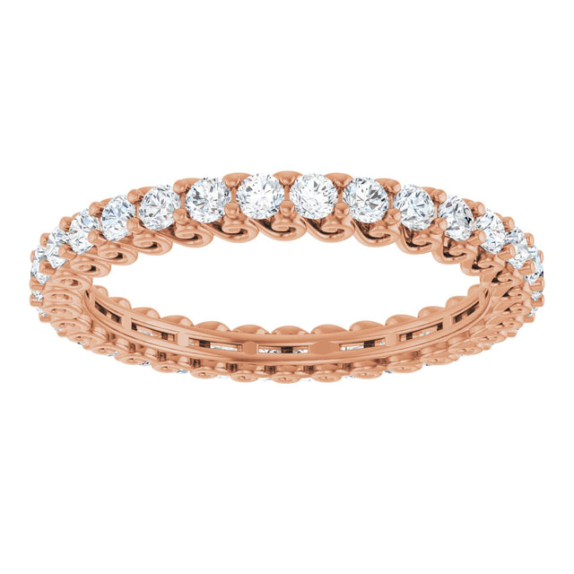 14K Gold Round Natural Diamond Sculptural Eternity Band - 2mm Stones - Rose Gold - view 3