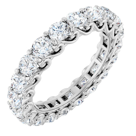 14K Gold Round Natural Diamond Sculptural Eternity Band - 3mm Stones - White Gold