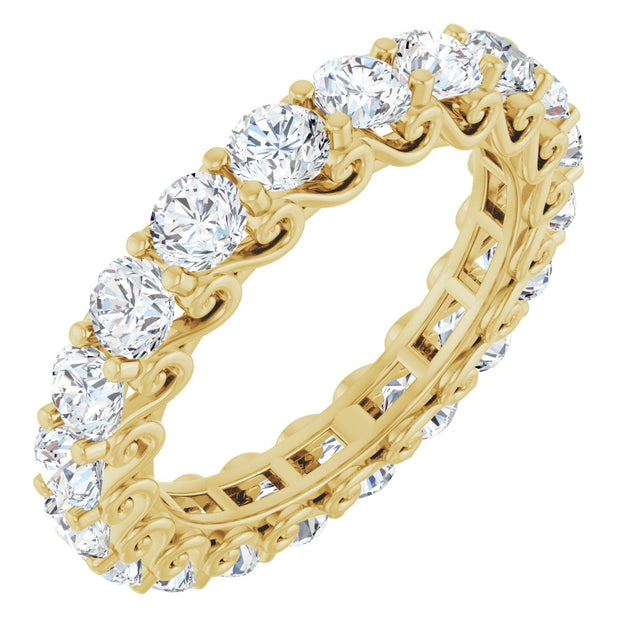 14K Gold Round Natural Diamond Sculptural Eternity Band - 3mm Stones - Yellow Gold