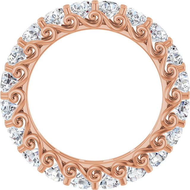 14K Gold Round Natural Diamond Sculptural Eternity Band - 3mm Stones - Rose Gold - view 2