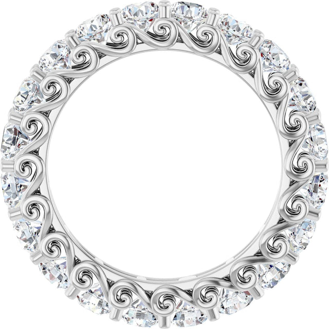 14K Gold Round Natural Diamond Sculptural Eternity Band - 3mm Stones - White Gold - view 2