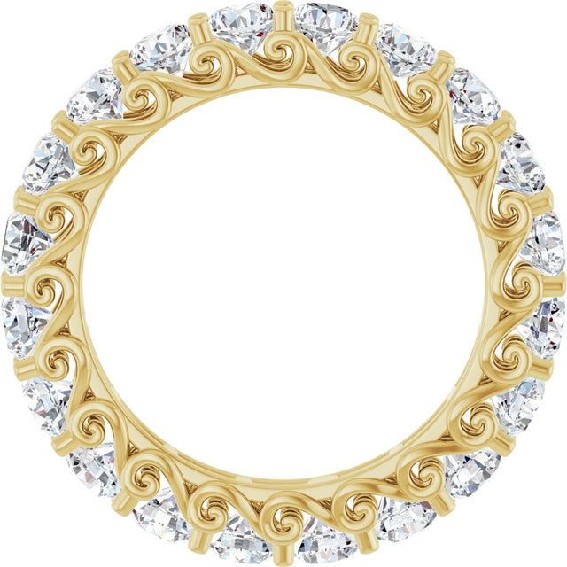 14K Gold Round Natural Diamond Sculptural Eternity Band - 3mm Stones - Yellow Gold - view 2
