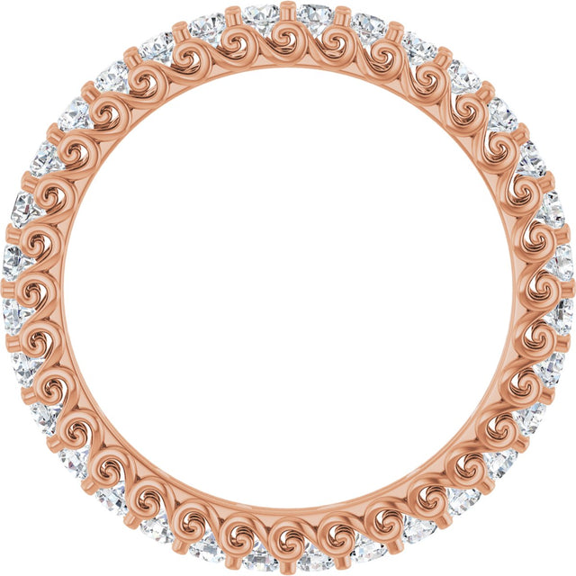 14K Gold Round Natural Diamond Sculptural Eternity Band - 2mm Stones - Rose Gold - view 2