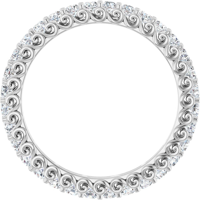 14K Gold Round Natural Diamond Sculptural Eternity Band - 2mm Stones - White Gold - view 2
