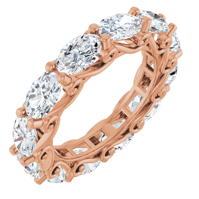 14K Gold Oval Lab-Grown Diamond Sculptural Eternity Band - 6x4mm Stones - Rose Gold