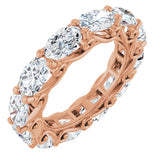 14K Gold Oval Natural Diamond Sculptural Eternity Band - 6x4mm Stones - Rose Gold
