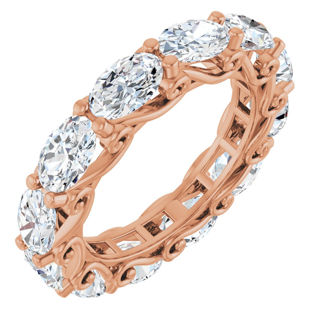 14K Gold Oval Lab-Grown Diamond Sculptural Eternity Band - 6x4mm Stones - Rose Gold